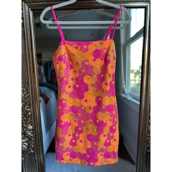 Susana Monaco Dresses & Skirts - Susana Monaco Multi Sequin Mini Bodycon Dress in Orange Pop Small